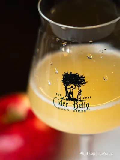 A glass of hard cider