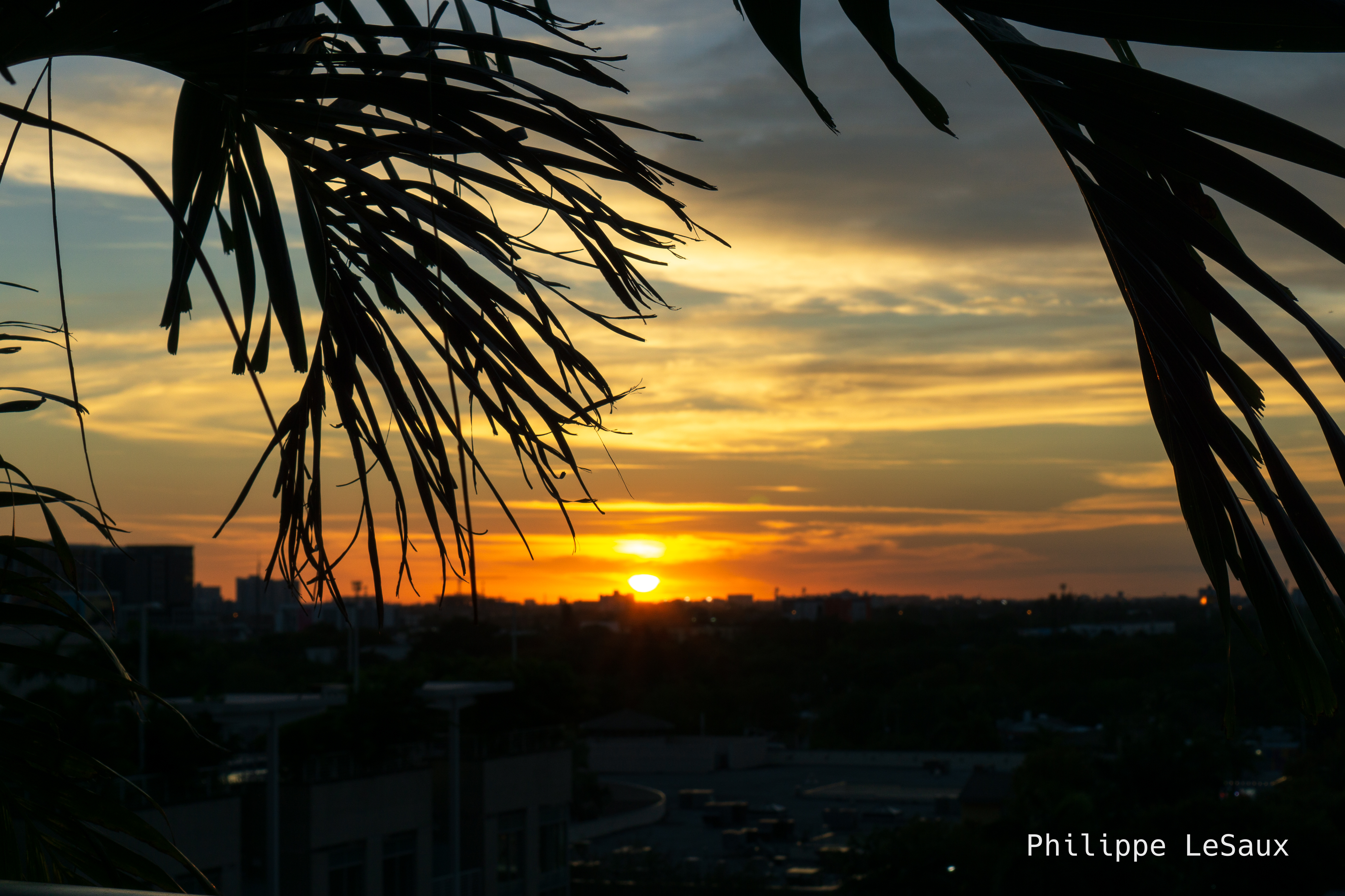 The sun setting from the top of a building