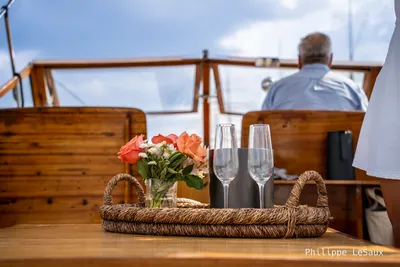 Drinks are prepared aboard a small ship