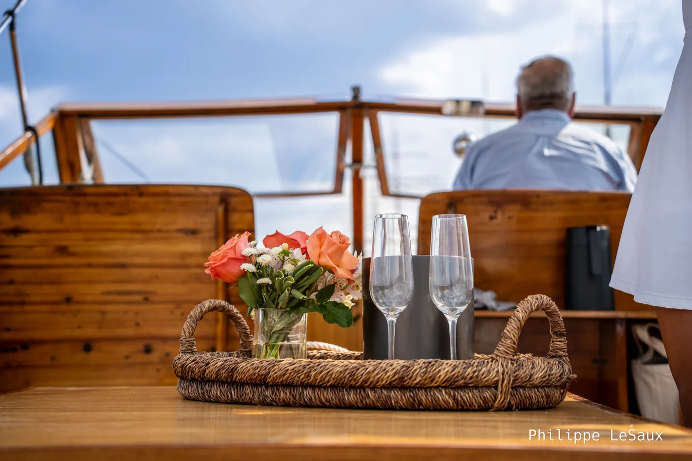 Drinks are prepared aboard a small ship