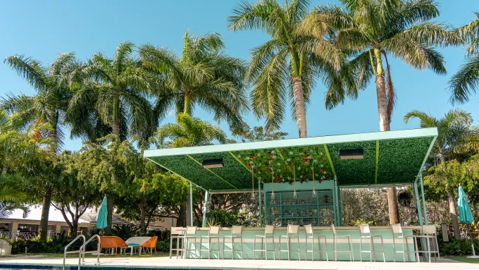 A pool-side bar in a tropical climate